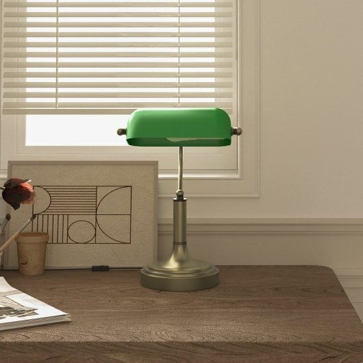Homcom Lámpara De Escritorio Banquero E27 Con Pantalla Ajustable Verde