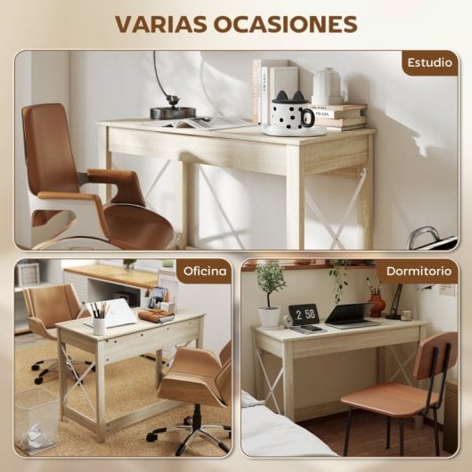 Homcom Mesa Escritorio Moderno Para Oficina Estudio 105x50x76cm Natural