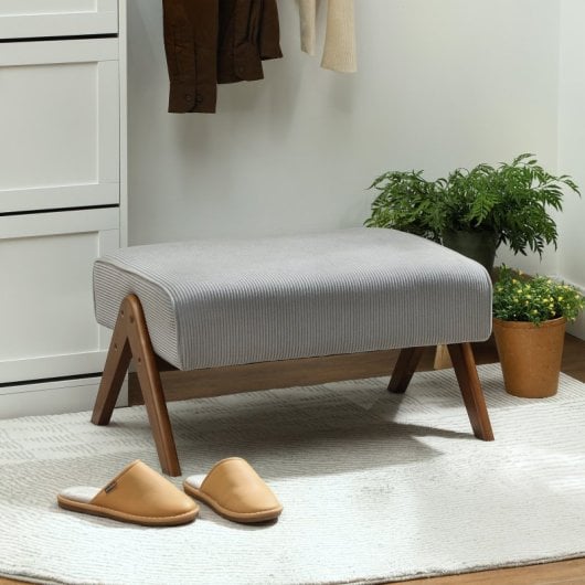 Homcom Reposapiés De Salón De Tela En Pana Con Asiento Acolchado Patas Gris