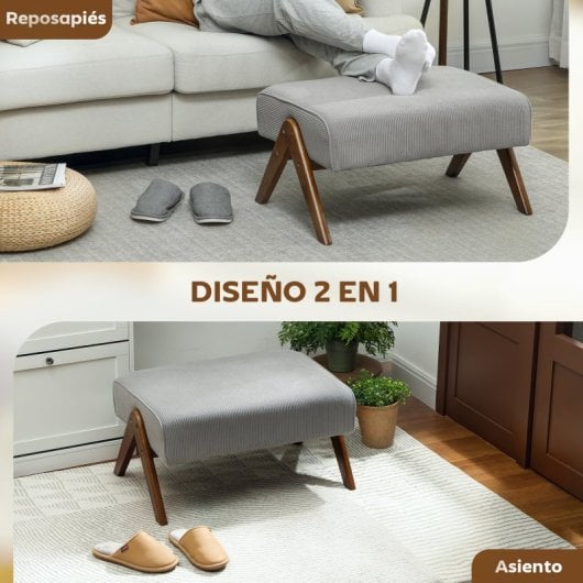 Homcom Reposapiés De Salón De Tela En Pana Con Asiento Acolchado Patas Gris