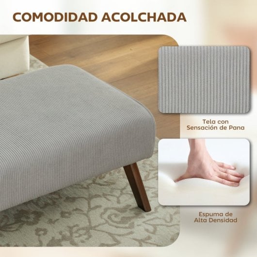 Homcom Reposapiés De Salón De Tela En Pana Con Asiento Acolchado Patas Gris