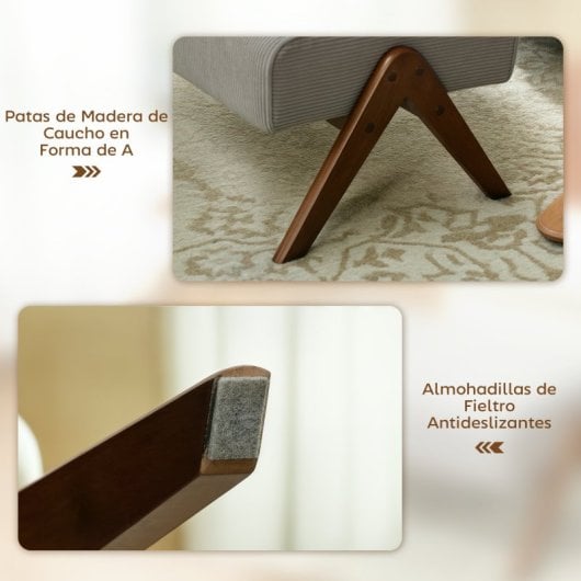 Homcom Reposapiés De Salón De Tela En Pana Con Asiento Acolchado Patas Gris