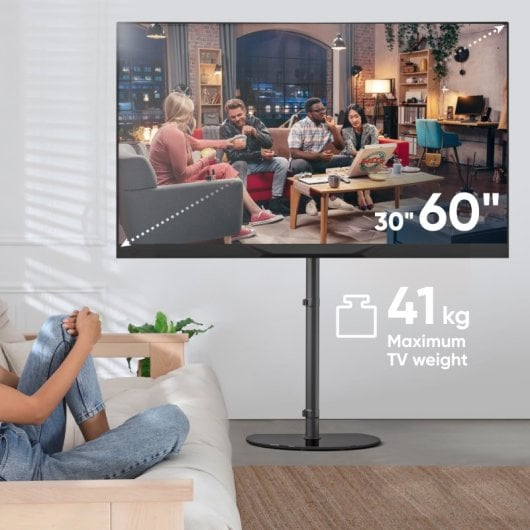 Support TV Onkron de 30 à 60 pouces, support TV universel pour un poids jusqu'à 41 kg, VESA 100 x 100 - 400 x 400 mm, base TV pivotante, noir TS5060-B