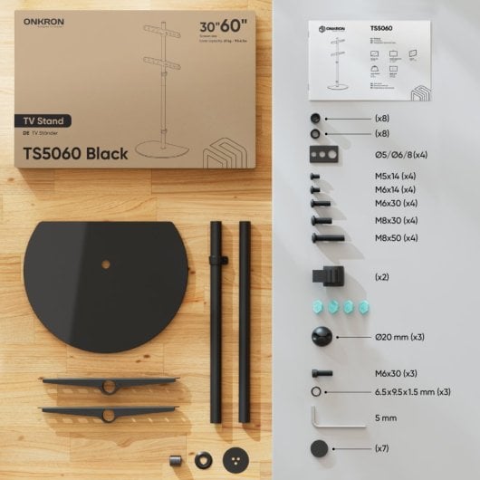 Support TV Onkron de 30 à 60 pouces, support TV universel pour un poids jusqu'à 41 kg, VESA 100 x 100 - 400 x 400 mm, base TV pivotante, noir TS5060-B