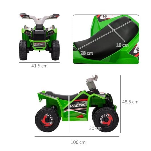 Homcom Quad Eléctrico Para Niños De 18-36 Meses 70x41,5x48,5 Cm Verde
