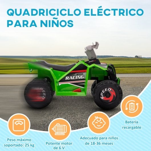 Homcom Quad Eléctrico Para Niños De 18-36 Meses 70x41,5x48,5 Cm Verde