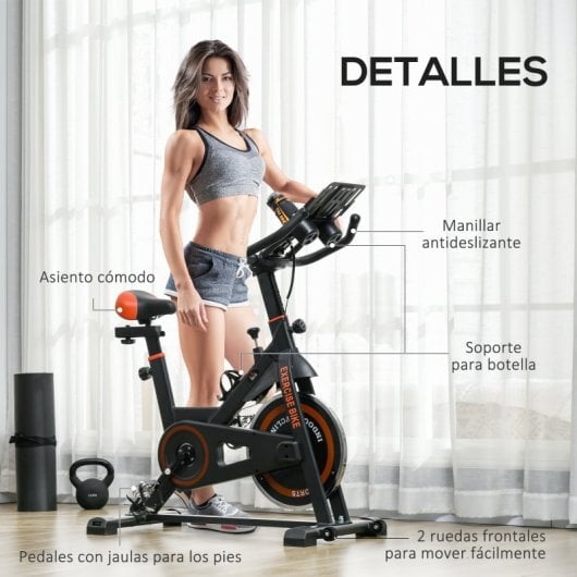 Homcom Bicicleta Estática Con Resistencia Regulable Pantalla Lcd Y Volante Rojo