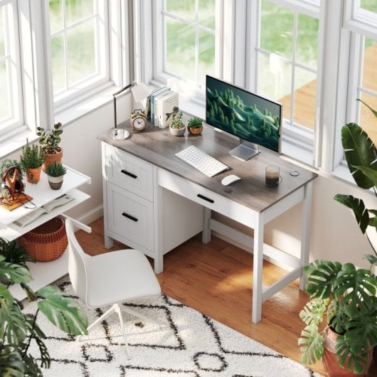 Homcom Escritorio Rústico 120x50 Cm Con 3 Cajones Blanco
