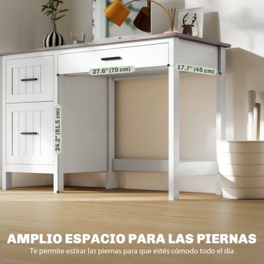 Homcom Escritorio Rústico 120x50 Cm Con 3 Cajones Blanco