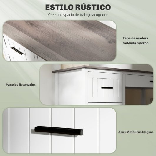 Homcom Escritorio Rústico 120x50 Cm Con 3 Cajones Blanco
