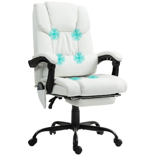 Vinsetto Silla De Oficina Con Masaje De 6 Puntos Con Respaldo Reclinable Blanco