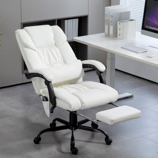 Vinsetto Silla De Oficina Con Masaje De 6 Puntos Con Respaldo Reclinable Blanco