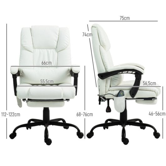 Vinsetto Silla De Oficina Con Masaje De 6 Puntos Con Respaldo Reclinable Blanco