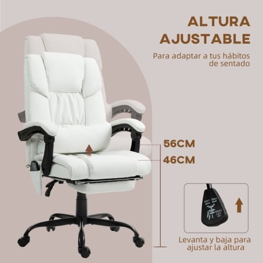 Vinsetto Silla De Oficina Con Masaje De 6 Puntos Con Respaldo Reclinable Blanco