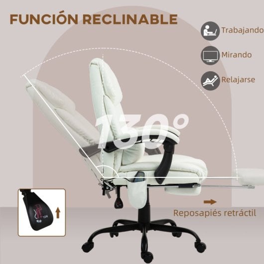 Vinsetto Silla De Oficina Con Masaje De 6 Puntos Con Respaldo Reclinable Blanco