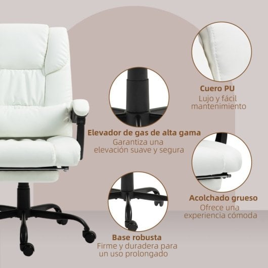 Vinsetto Silla De Oficina Con Masaje De 6 Puntos Con Respaldo Reclinable Blanco