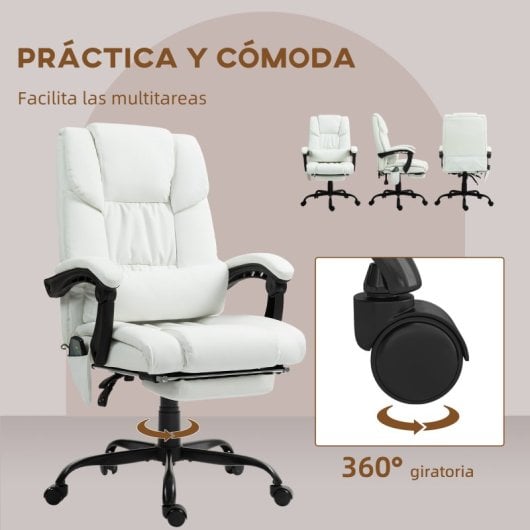 Vinsetto Silla De Oficina Con Masaje De 6 Puntos Con Respaldo Reclinable Blanco