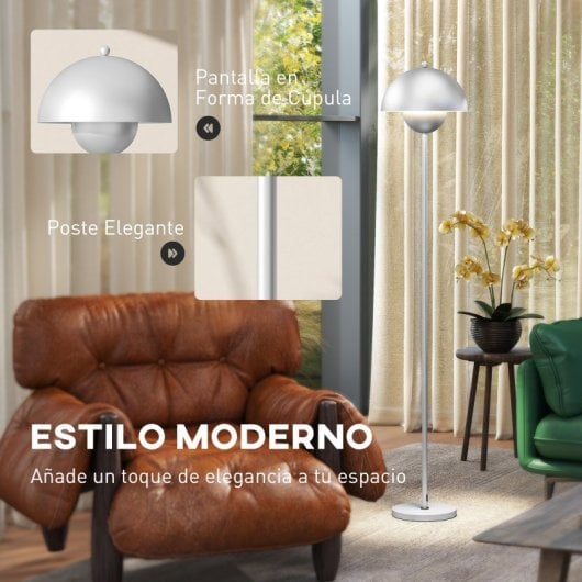 Homcom Lámpara De Pie Moderna Con Pantalla De Cuenco E Interruptor De Pie Plata