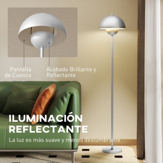 Homcom Lámpara De Pie Moderna Con Pantalla De Cuenco E Interruptor De Pie Plata