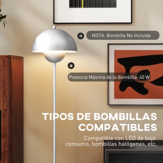 Homcom Lámpara De Pie Moderna Con Pantalla De Cuenco E Interruptor De Pie Plata