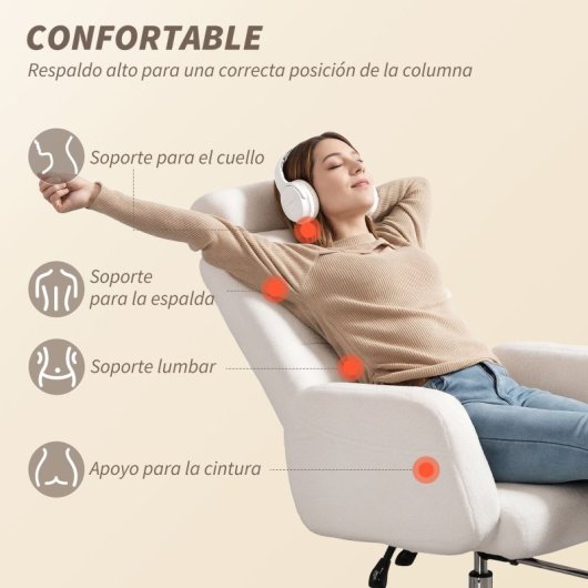 Homcom Cadeira de Escritório com Apoio para Pés e Estofo em Pele Creme