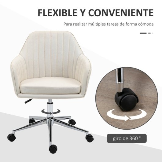 Vinsetto Silla De Oficina Giratoria Con Altura Ajustable Y Reposabrazos Beige