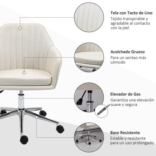 Vinsetto Silla De Oficina Giratoria Con Altura Ajustable Y Reposabrazos Beige