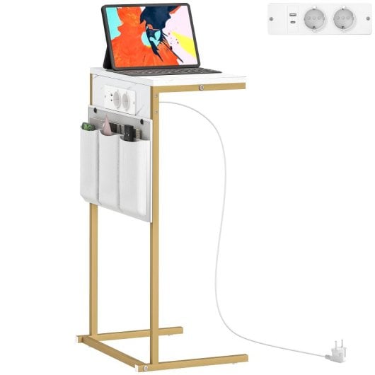Homcom Mesa Auxiliar Con Estación De Carga 2 Puertos Usb 1 Puerto Usb-c Blanco