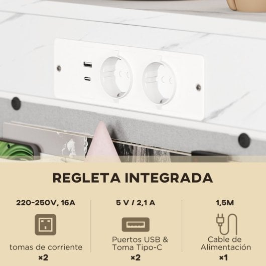 Homcom Mesa Auxiliar Con Estación De Carga 2 Puertos Usb 1 Puerto Usb-c Blanco