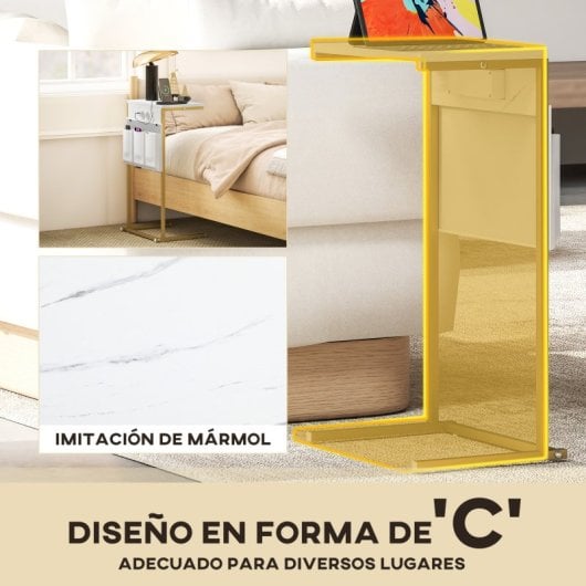 Homcom Mesa Auxiliar Con Estación De Carga 2 Puertos Usb 1 Puerto Usb-c Blanco