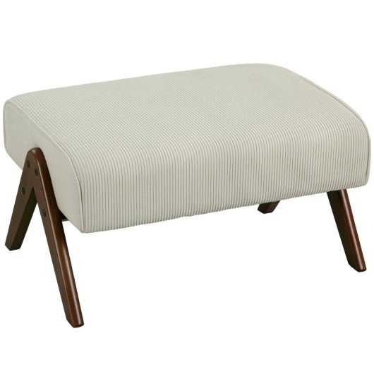 Homcom Reposapiés De Salón De Tela En Pana Con Asiento Acolchado Patas Beige