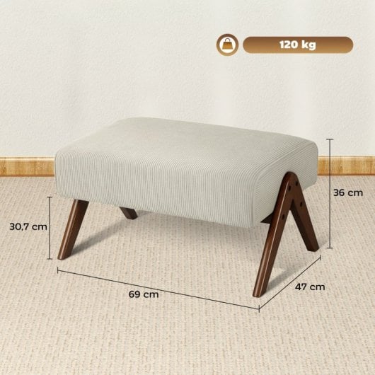 Homcom Reposapiés De Salón De Tela En Pana Con Asiento Acolchado Patas Beige