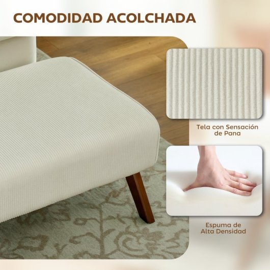 Homcom Reposapiés De Salón De Tela En Pana Con Asiento Acolchado Patas Beige