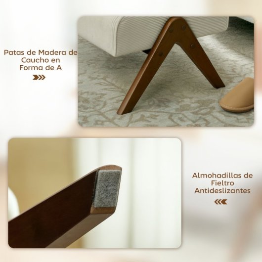 Homcom Reposapiés De Salón De Tela En Pana Con Asiento Acolchado Patas Beige