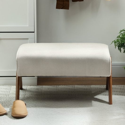 Homcom Reposapiés De Salón De Tela En Pana Con Asiento Acolchado Patas Beige