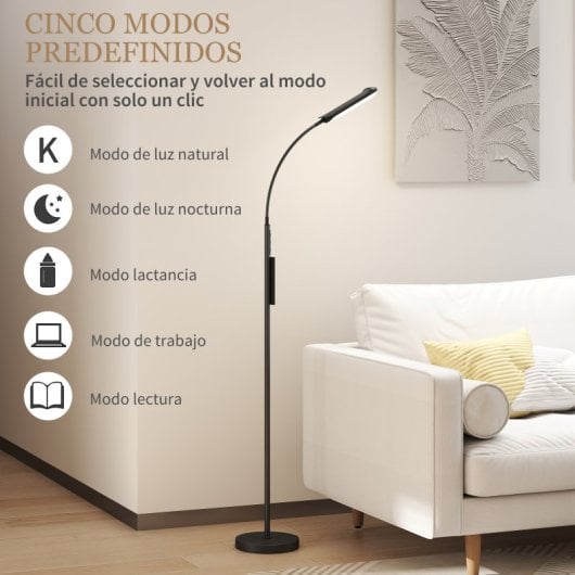 Homcom Lámpara De Pie Led Regulable Con Control Remoto Y Táctil Negro