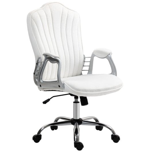 Homcom Silla De Oficina Giratoria Con Altura Ajustable Respaldo Curvado Blanco