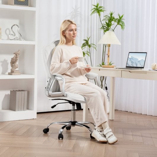 Homcom Silla De Oficina Giratoria Con Altura Ajustable Respaldo Curvado Blanco