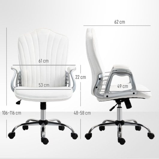 Homcom Silla De Oficina Giratoria Con Altura Ajustable Respaldo Curvado Blanco