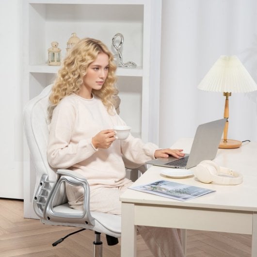 Homcom Silla De Oficina Giratoria Con Altura Ajustable Respaldo Curvado Blanco