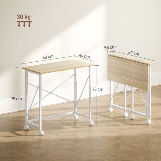 Homcom Escritorio Plegable Con Ruedas Para Espacios Pequeños 80x40x75 Cm Natural