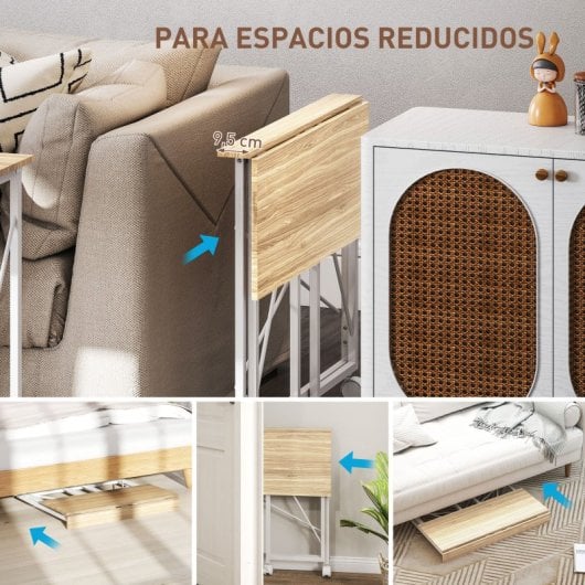 Homcom Escritorio Plegable Con Ruedas Para Espacios Pequeños 80x40x75 Cm Natural