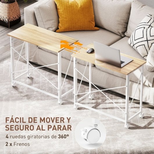 Homcom Escritorio Plegable Con Ruedas Para Espacios Pequeños 80x40x75 Cm Natural