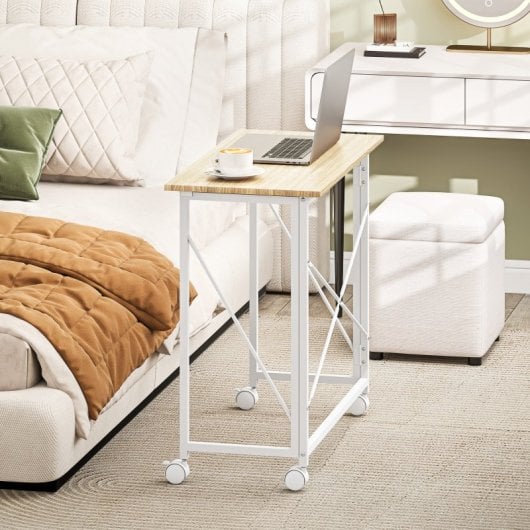 Homcom Escritorio Plegable Con Ruedas Para Espacios Pequeños 80x40x75 Cm Natural