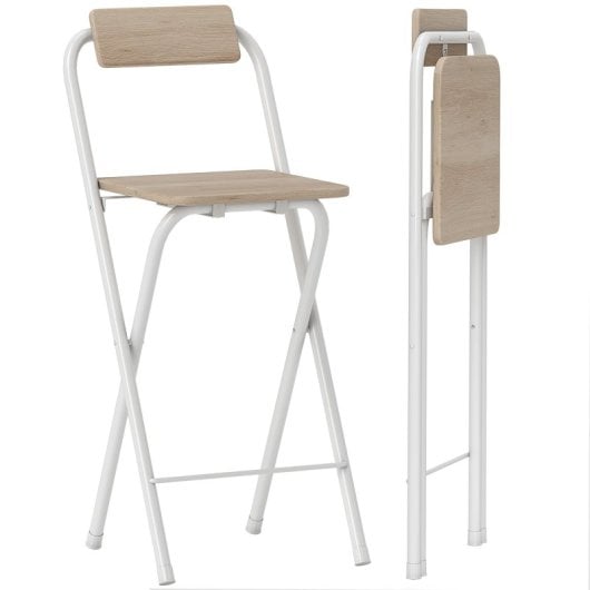 Homcom Juego De 2 Taburetes De Bar Plegables Con Respaldo Natural