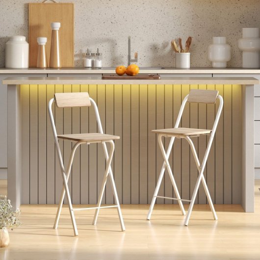 Homcom Juego De 2 Taburetes De Bar Plegables Con Respaldo Natural