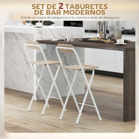 Homcom Juego De 2 Taburetes De Bar Plegables Con Respaldo Natural