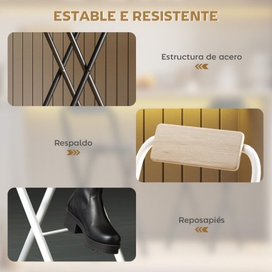 Homcom Juego De 2 Taburetes De Bar Plegables Con Respaldo Natural