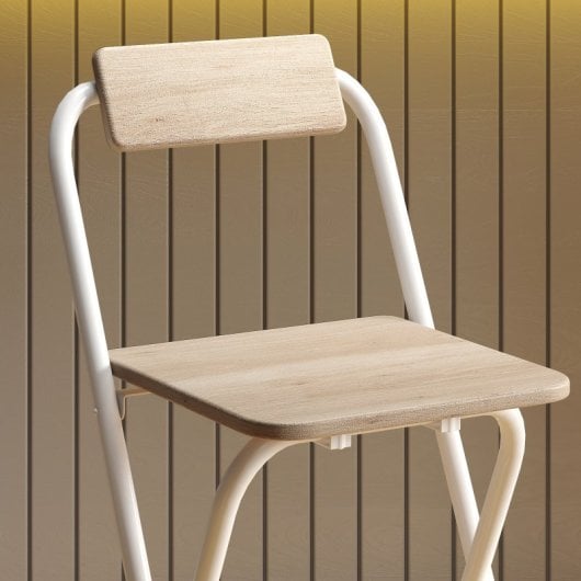 Homcom Juego De 2 Taburetes De Bar Plegables Con Respaldo Natural