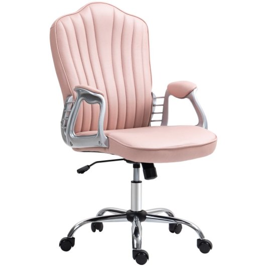 Homcom Silla De Oficina Giratoria Con Altura Ajustable Respaldo Curvado Rosa